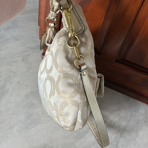 Coach Kristen Satchel shoulder bag Crossbody gold metallic canvas pristine - Picture 11 of 16